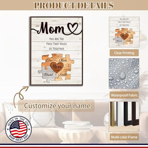 Personalized Mothers Day Idea Gifts for Mom from Daughter Son Kids Husband Custom Puzzles Sign Canvas Prints with Names for Mom Nana Grandma Customized Mother's Day Birthday Wall Art Decoration Gift — view 7