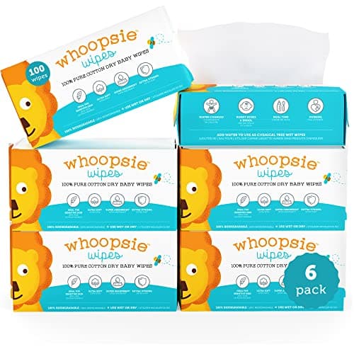 Whoopsie Wipes – The Original 100% Pure Cotton Dry Baby Wipes – Ultra Soft, Unscented, Chemical-Free Wipes for Sensitive Skin – Use Dry or Add Water for Wet Wipes – 6 Packs (600 Count) — view 5