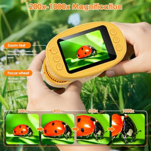 Temodu Kids Microscope 2.0" Screen 1000X Digital Microscope for Kids, Mini Pocket Handheld Microscopes for Children Birthday Festival Gift, Science Education Fun Toys for Boys Girls Ages 4-12 (Yellow) — view 3