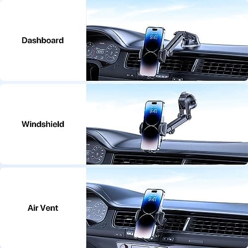 Miracase Car Phone Mount, [Upgraded Strong Military Grade Suction Cup] Long Arm Phone Holder for Car Dashboard Windshield Vent, Hands Free Cell Phone Holder Compatible with All Mobile Phones