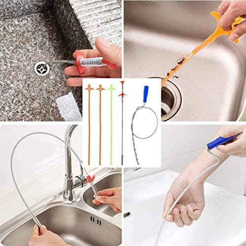 5 in 1 Sink Snake Drain Auger Hair Catcher, Drain Clog Remover Cleaning Tools, Hair Remover, Drain Snake Cleaner, Plumbing Snake for Kitchen, Sewer, Toilet and Showers — view 2