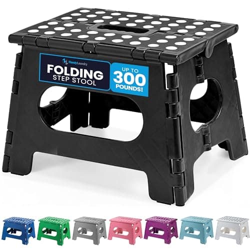 Handy Laundry Folding Step Stool - Sturdy Enough Collapsible Stool to Support Adults - Opens Easy with One Flip - Great for Kitchen, Bathroom or Bedroom (Black - 9 Inch)