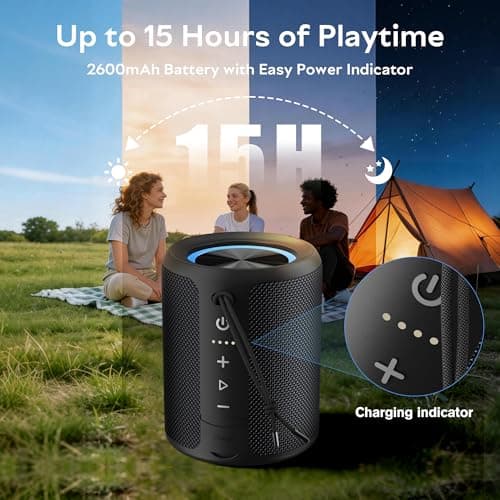DUDGSIS Portable Bluetooth Speaker, IPX7 Waterproof Wireless Speaker with 20W Loud Stereo Sound, 15H Playtime & Beat-Synced RGB Light, Small Outdoor Speaker for Shower, Pool, Beach, Hiking and Gifts — view 2