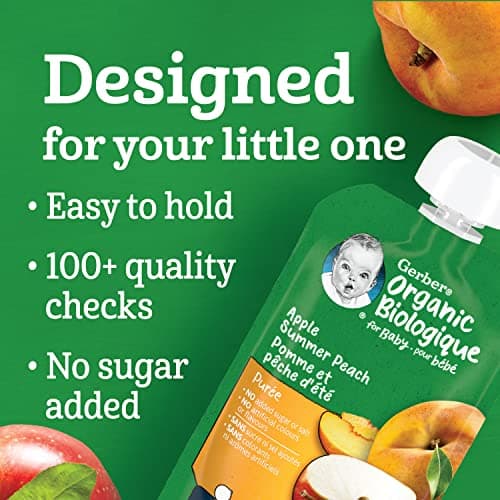 GERBER Organic PURÉE Apple Summer Peach, Baby Food, Meal, 6+ Months, 128 ml, 12 Pack, Packaging May Vary — view 5