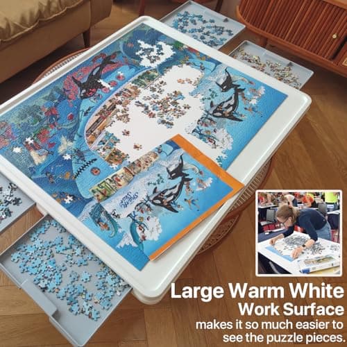 Playboda 1500 Pieces Rotating Plastic Puzzle Board with Drawers and Cover, 35"x27" Portable Spinning Jigsaw Puzzle Table for Adults, Upgraded Lazy Susan, Ideal Gift for Mum — view 3