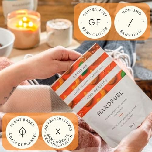 Handfuel Salted Caramel Cashews, Hand Roasted Salted Cashews, 4g of Protein, Proudly Canadian Made Plant Based Flavoured Nuts - 150 Grams — view 2