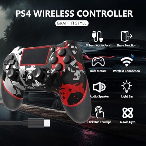 SZYUYU Wireless Controller for Ps4 Romote Compatible with Ps4/Slim/Pro/Windows PC, Controller for Ps4 with 3.5mm Audio Jack, Touch Pad,Six Axis Motion Control, Charging Cable (FLAME WHITE)