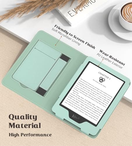 MoKo Case for 6" All-New Kindle(11th Generation 2024/2022 Release), Lightweight PU Leather Cover Stand Shell with Hand Strap Auto Wake/Sleep for Kindle 2024 11th Gen e-Reader, Agave Green — view 3