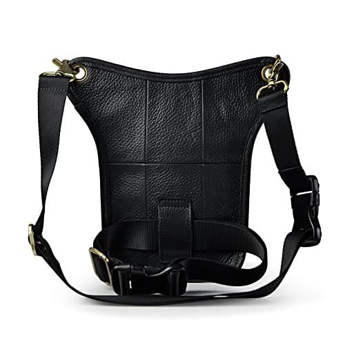 Le'aokuu Mens Genuine Leather Messenger Riding Hip Bum Waist Pack Drop Leg Cross Over Bag (211-5 Black 1) — view 2