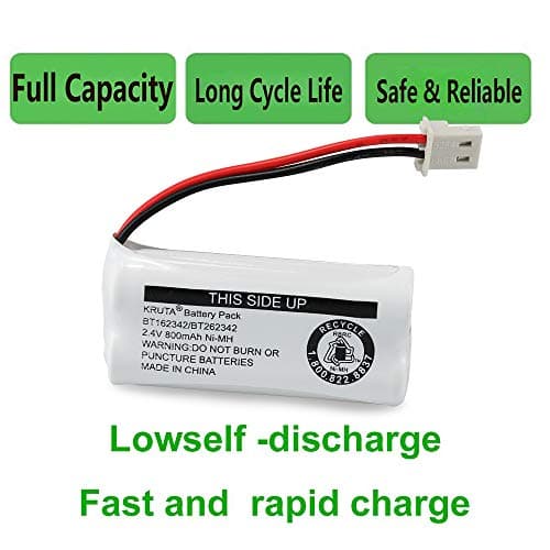 Kruta BT162342 BT262342 Cordless Phone Batteries Compatible with BT183342 BT283342 BT166342 BT266342 VTech CS6114 CS6419 CS6719 at&T EL52300 CL80111 Handset Telephone (Pack of 2) — view 5