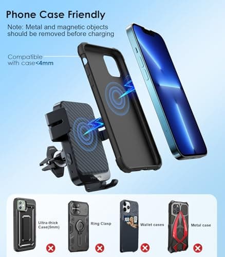 Wireless Car Charger, MOKPR 15W Fast Charging Auto-Clamping Car Phone Holder Wireless Charger Air Vent Car Phone Mount for iPhone17/16/15/14/13/12 pro/12/11/X/8, Samsung Galaxy S24/S23/S22/S21/S20 — view 4