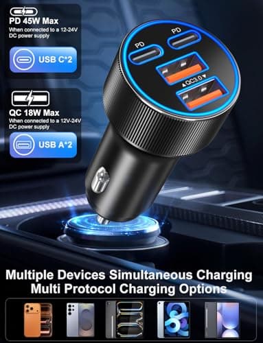 USB C Car Charger, 3 Pack 90W 4-Port Dual 45W Super Fast Car Phone Charger PD/QC 3.0 Fast Charging 12V Cigarette Lighter Adapter Plug for iPhone 17 16e 15 14 Pro Max, Galaxy S26 S25, Android