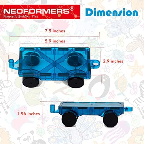 NEOFORMERS Magnetic Tiles Car Set Truck Kit Toy with Stronger Magnets, Educational Magnet Cars with Re-Enforced Hitch and Long Bed for Girls Boys Toddler Ages 3+ (Blue & Purple) — view 4