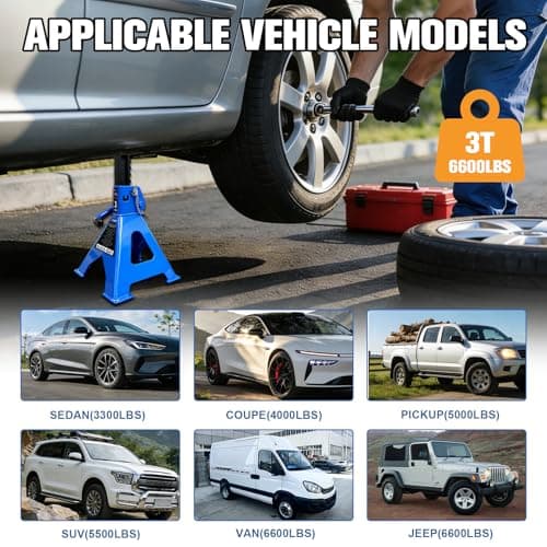 3 Ton Jack Stands Heavy Duty 6,600 LBs, Car Jack Stand for Trucks with Double Pin Locking & Extra Rubber Pads, 11.3"-16.5" Adjustable for Garage, Home,DIY Vehicle Lifting, 1 Pair Blue — view 7