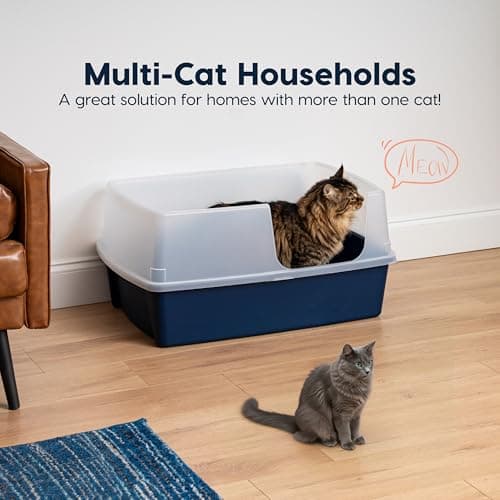IRIS USA 76.2 x 50.8 x 35.6 cm XX-Large Side Entry Cat Litter Box, Open Top Extra Large Litter Box for Big Cats and Multi-Cat Households, High Sided Scatter Shield, Easy to Clean, Navy — view 4