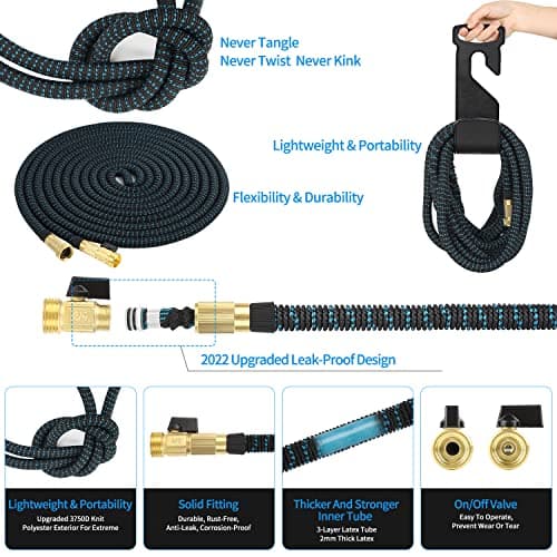 100 ft Expandable Garden Hose with 10 Spray Nozzle - Heavy Duty Superior Strength 3750D - 4 -Layer Latex Core - Expanding Water Hoses - Extra Strong Brass Connectors/Storage Bag — view 3