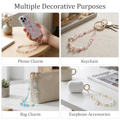 Kaluofan Phone Wrist Strap, Ocean Themed Keychain Wristlet, Beaded Camera Wrist Strap, Cute Phone Lanyard Purse Charms Bag Charm Camera Chain(Pink) — view 3