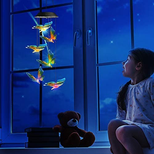 Toodour Solar Wind Chimes, Color Changing Solar Butterfly Wind Chimes, LED Decorative Mobile, Waterproof Solar Outdoor Lights for Patio, Balcony, Window, Garden, for Mom/Grandma — view 4