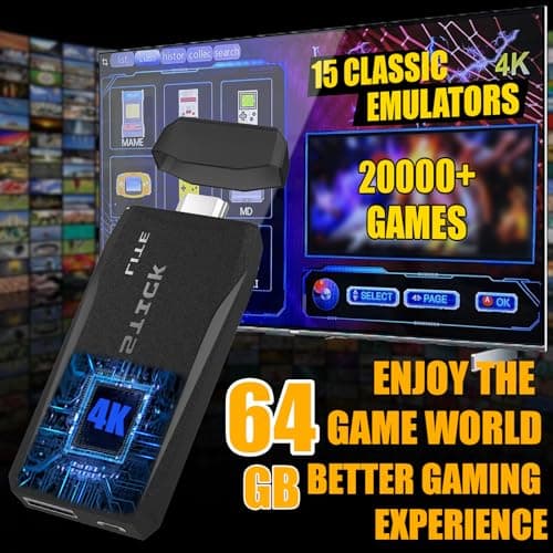 Retro Gaming Console, Game Stick with 20000+ Games - 64GB Plug & Play Video Games Console for TV 4K HDMI Output, Retro Game Console with 2.4Ghz Games Controllers for Family — view 2