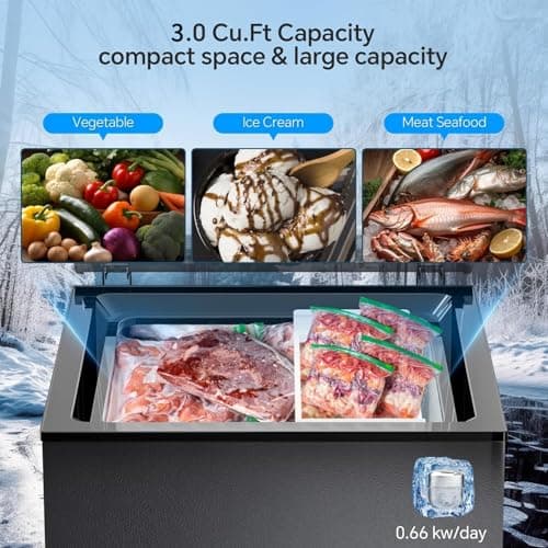 Kismile 3.0 Cubic Feet Chest Freezer with 2 Removable Baskets Free Standing Top Open Door Compact Deep Freezer with Adjustable Temperature for Home/Kitchen/Office/Bar (3.0 Cubic Feet, Black) — view 3