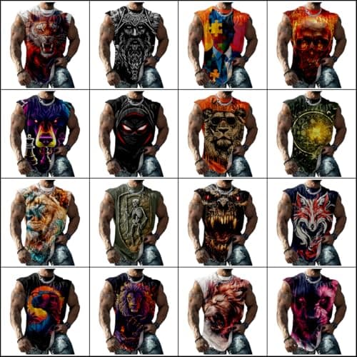 Graphic Tees Men Trendy Muscle Top Comfy Sleeveless Loose Athletic Tee Big Lightweight Scary Black,2XL — view 3