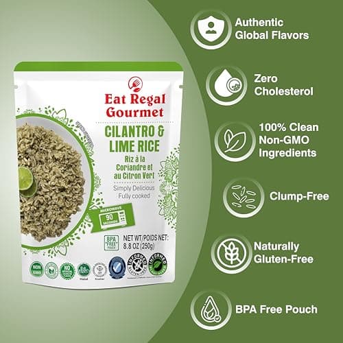 Eat Regal Cilantro & Lime Rice, Ready to Eat Microwave Pouch in 1.5 Minutes, Fluffy Long Grain Rice, Zesty Flavor, Shelf Stable Side Dish, 8.8 oz (Pack of 6 — view 3