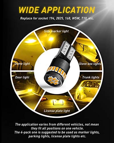 AUXITO 194 LED Light, Amber Yellow 168 2825 W5W T10 Wedge LED Replacement Light Kit Error Free for Car Dome Map Door Parking License Plate Marker Lights, Pack of 10 — view 4