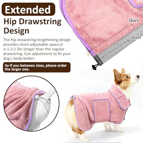 Soft Dog Bathrobe Fast Drying Dog Coat, Super Absorbent Dog Towels for After Bath, Microfiber Pet Robe Adjustable Collar & Belly Warm Keeping Dogs Coat for Pet Dogs & Cats (Pink, X-Large) — view 2