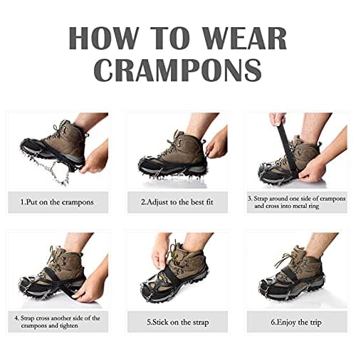 Traction Cleats Ice Snow Grips Crampons Shoes Boots Anti Slip 18 Stainless Steel Spikes Safe Protect for Walking Hiking Fishing Jogging Climbing Mountaineering New Upgraded L — view 5