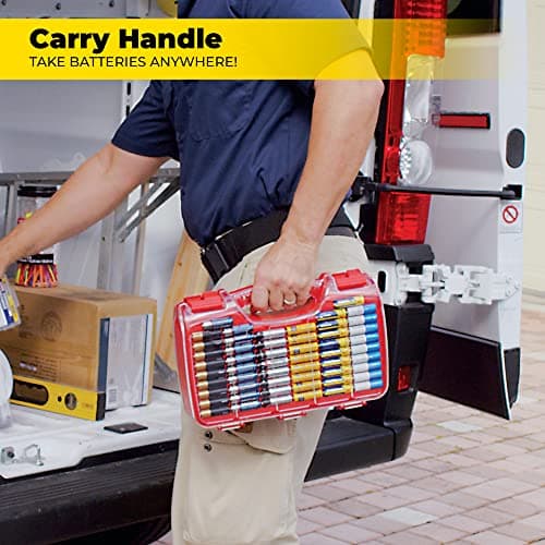 Ontel Battery Daddy Storage & Organizer Case w/Tester, Stores & Protects Up to 180 Batteries, Double-Sided, Clear Locking Lid, Secure Latches & Portable Carrying Handle - Red (Batteries Not Included) — view 4