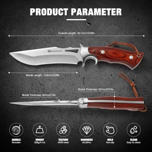 DRACHENADER Fixed Blade Knife with Leather Sheath, Full Tang Survival Knife, M390 Steel Hunting and Camping Outdoor Survival and Bushcraft — view 6