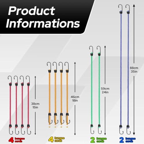 WynWerth 12PCS Bungee Cords Heavy Duty Outdoor, 15" 18" 24" 35" — view 5