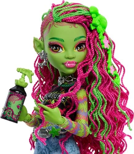 Monster High Venus McFlytrap Doll, Plant Monster with Pet Cat Chewlian & Accessories Like Backpack, Notebook, Snacks & More — view 2