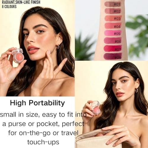 PHOFAY 3-in-1 Flush Balm Cream Blush,Mousse Blushs Cream & Lipstick Gloss-Soft Silky Creamy Texture,Vegan & Lightweight Matte Finish Cosmetics Long-Lasting Moisturizing Blush daily makeup (05#) — view 5