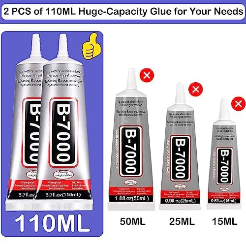 B7000 Adhesive Rhinestones Glue for Crafts, 2PCS 110ml / 3.7 fl oz with 5 Dotting Pen Tool, Wax Pencil and Tweezer, Jewelry Glue for DIY Craft, Makeup, Shoes, Jewelry Making, Nail Art — view 2