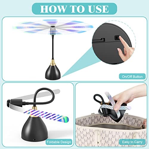 Neijiaer Fly Fans for Tables, USB or Batteries Powered, Soundless and Portable Fly Fan, Keeps Your Food Clean, Practical Fan with Soft Blades (Black 2 Packs) — view 5