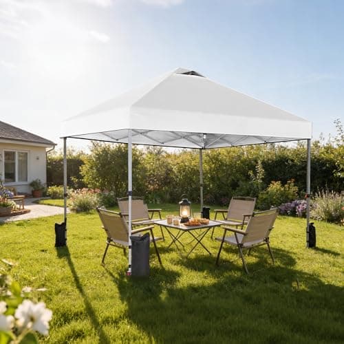 OLIXIS 10x10ft 1-Person Pop Up Canopy Tent, Heavy Duty One Push Setup Portable Outdoor Shelter for Beach Events Camping with Rolling Carry Bag, Snow White — view 2