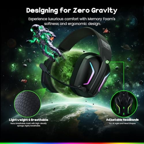 WESEARY Wireless Gaming Headset for PS5, PS4, PC, Switch & Mac, 20ms Ultra-Low Latency, 2.4GHz USB & Bluetooth 5.4 Gaming Headphones with Mic, 50H Battery Life, 3D Spatial Audio, Dynamic Lighting — view 4