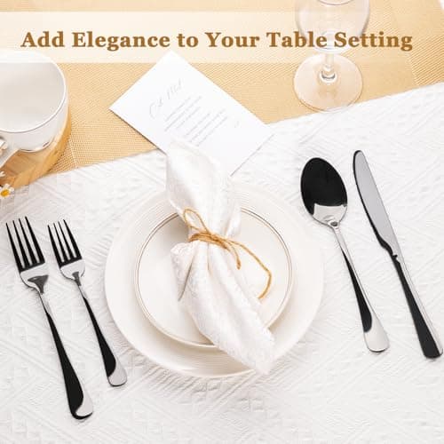 Astercook 24-Piece Black Silverware Set with Steak Knives Flatware Set for 4 Food-Grade Stainless Steel Cutlery Set Mirror Polished Utensils Set Include Spoons and Forks for Home Kitchen Restaurant — view 5
