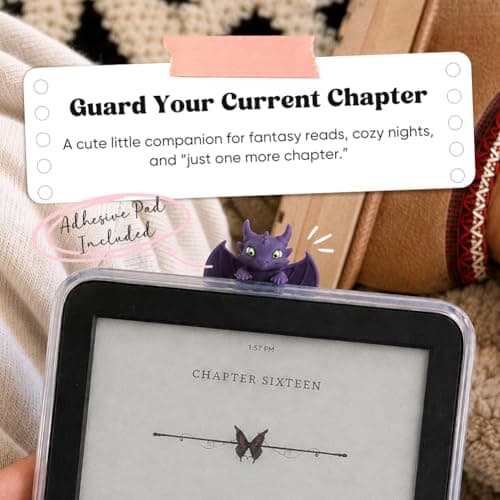 Kaciola Dragon Buddy Charm for Kindle, Sticky Peeker Charm for E-Reader Phone Tablet or Laptop, BookTok Book Accessories Bookish Gift for Book and Fantasy Lovers (Purple) — view 3