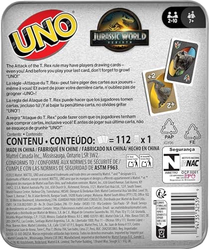 Mattel Games UNO Jurassic World Rebirth Card Game in a Collectible Tin for Kids, Adults & Family with Special Rule & Images Inspired by the Movie — view 5