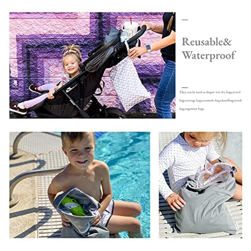 ALVABABY Wet Dry Bags with Two Zippered Pockets Waterfroof Reusable Bag for Swimsuits Wet Clothes Travel Beach Pool Daycare Soiled Baby Items Diaper Yoga Gym Black Grey — view 5