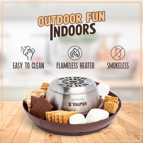 Nostalgia Tabletop Indoor Electric S'mores Maker - Smores Kit With Marshmallow Roasting Sticks and 4 Tray Lazy Susan for Graham Crackers, Chocolate, and Marshmallows - Movie Night Supplies - Brown — view 2