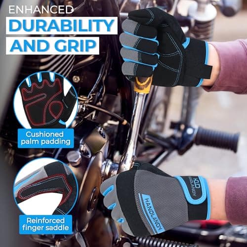 HANDLANDY Work Gloves Men & Women, Utility Mechanic Working Gloves Touch Screen, Flexible Breathable Yard Work Gloves (Medium, Grey)