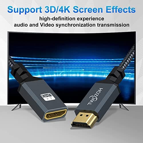 Twozoh HDMI Extension Cable 1FT, Male to Female Cord, HDMI 2.0 Cable Adapter Support 4K@60Hz 3D HDR — view 3