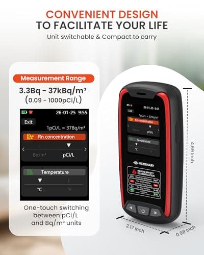 METRINARY Radon Detector for Home, Portable Radon Monitor with TFT Color Display, Rechargeable Radon Tester Quick Result 6 Hour, 504-Day Data Storage with Audible & Visual Alarm (pCi/L or Bq/m³) — view 6