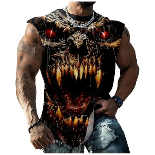 Graphic Tees Men Trendy Muscle Top Comfy Sleeveless Loose Athletic Tee Big Lightweight Scary Black,2XL