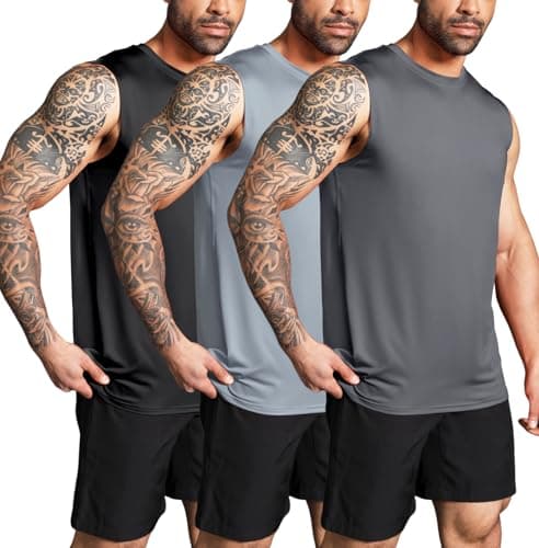 Boyzn Men's 3 Pack Workout Tank Tops Gym Athletic Muscle Tee Bodybuilding Fitness Sleeveless T-Shirts Black/Grey/Dark Grey-3P05-L