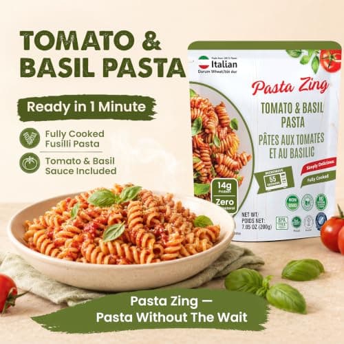 Pasta Zing Tomato & Basil Pasta, Pack of 7, 7.05 Ounce | Ready To Eat in 1 Minute | Made with 100% Italian Durum Wheat | Natural Ingredients | Classic & Flavorful | Easy Meal & Side Dish — view 2