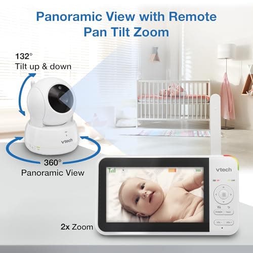 VTech VM924 Pan & Tilt Video Baby Monitor, 5" LCD Screen, Up to 17 Hrs Video Battery Life, Plug & Play, 1.33x Zoom, Night Vision, Up to 1000ft Range, Soothing Sounds, 2-Way Talk, Secured Transmission — view 2